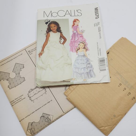 McCall's M5570 Children Girls Lined Dresses and Sash 3 Styles Sizes 2-5 Uncut - Picture 3 of 3